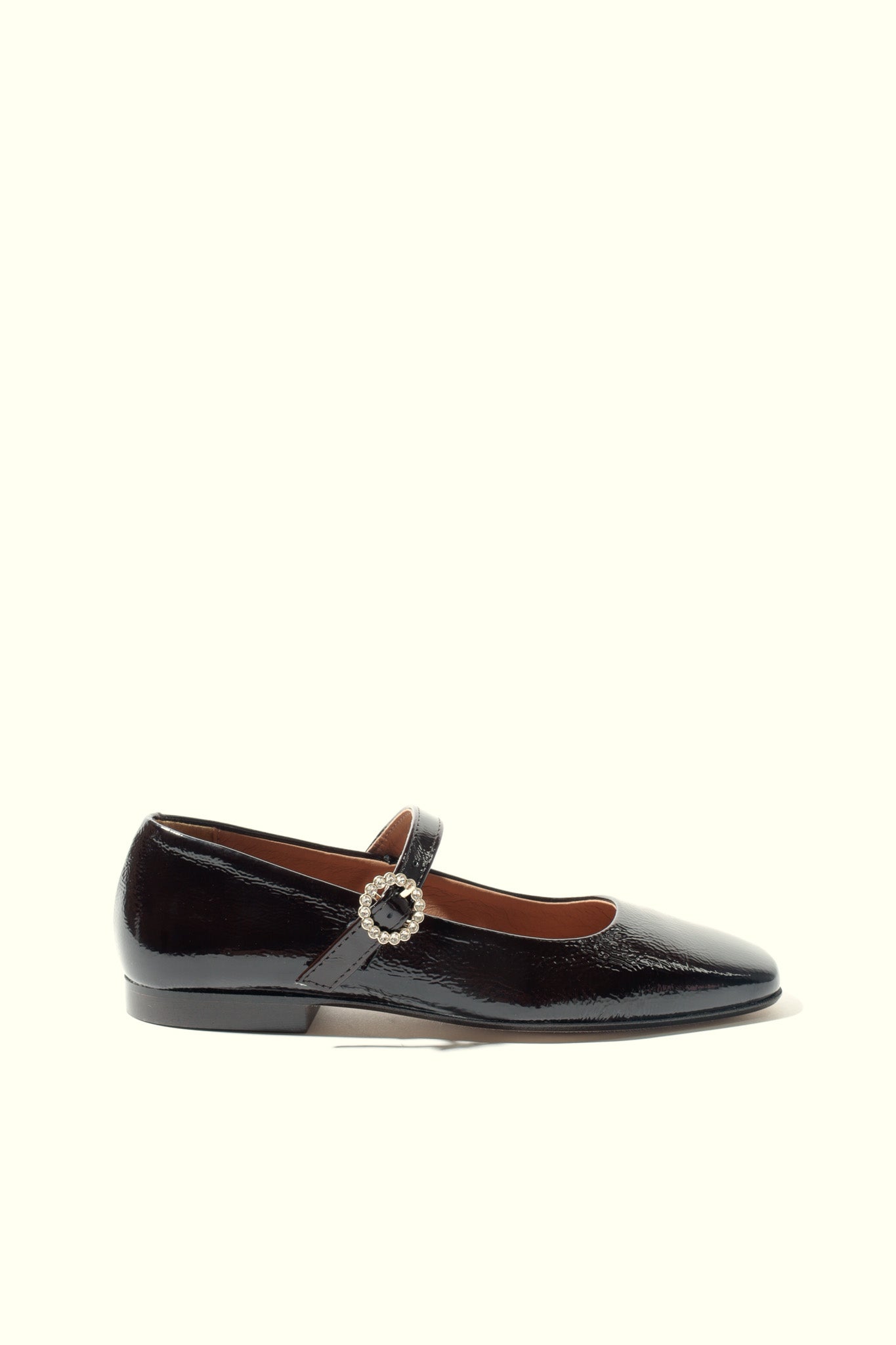 NOTA CHOCOLATE – Patent Leather Mary Jane Ballet Flats with Crystal Buckle KMB shoes