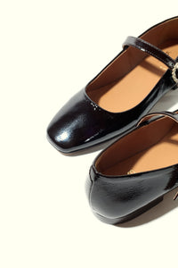 NOTA CHOCOLATE – Patent Leather Mary Jane Ballet Flats with Crystal Buckle KMB shoes