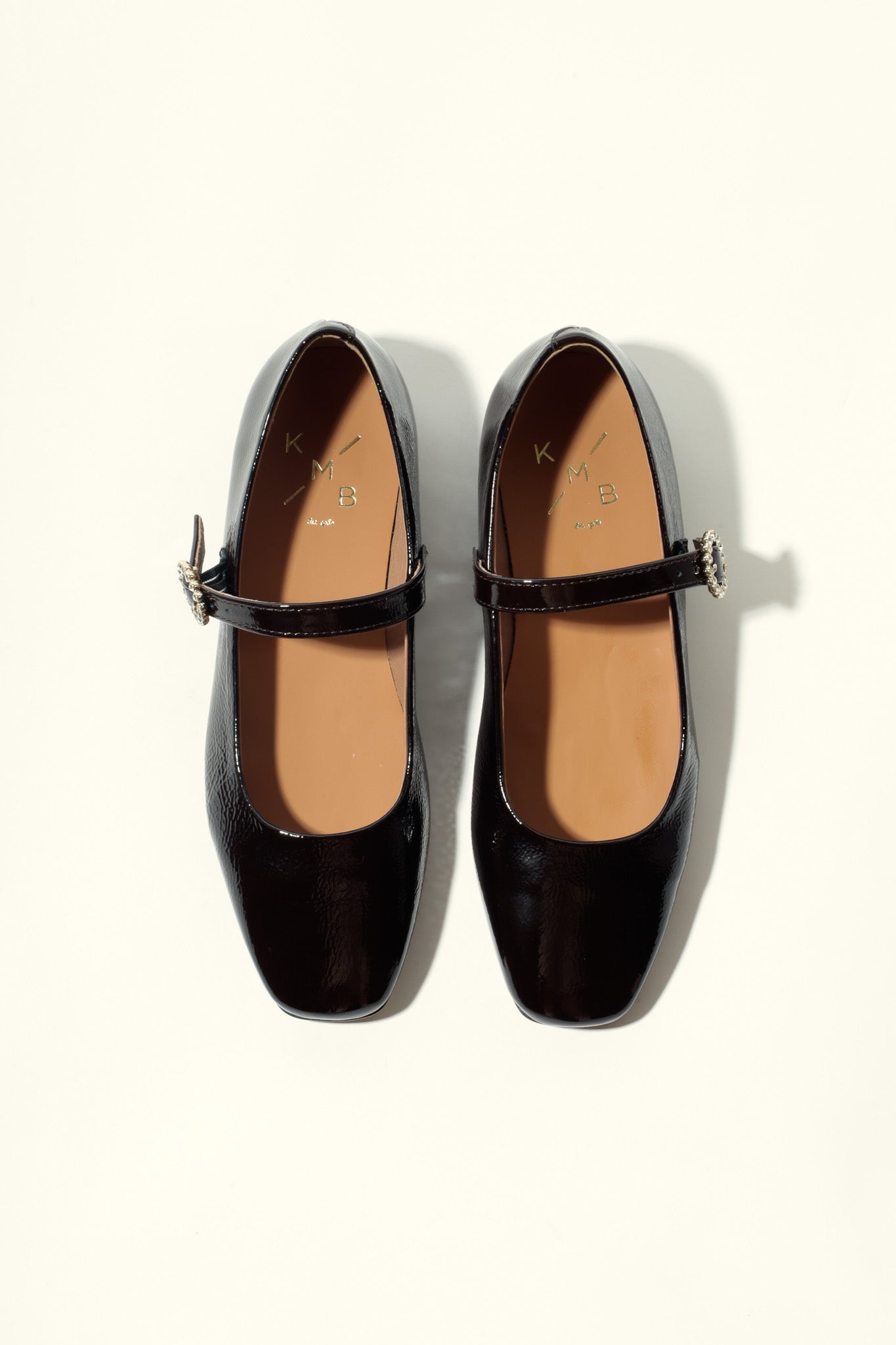 NOTA CHOCOLATE – Patent Leather Mary Jane Ballet Flats with Crystal Buckle KMB shoes