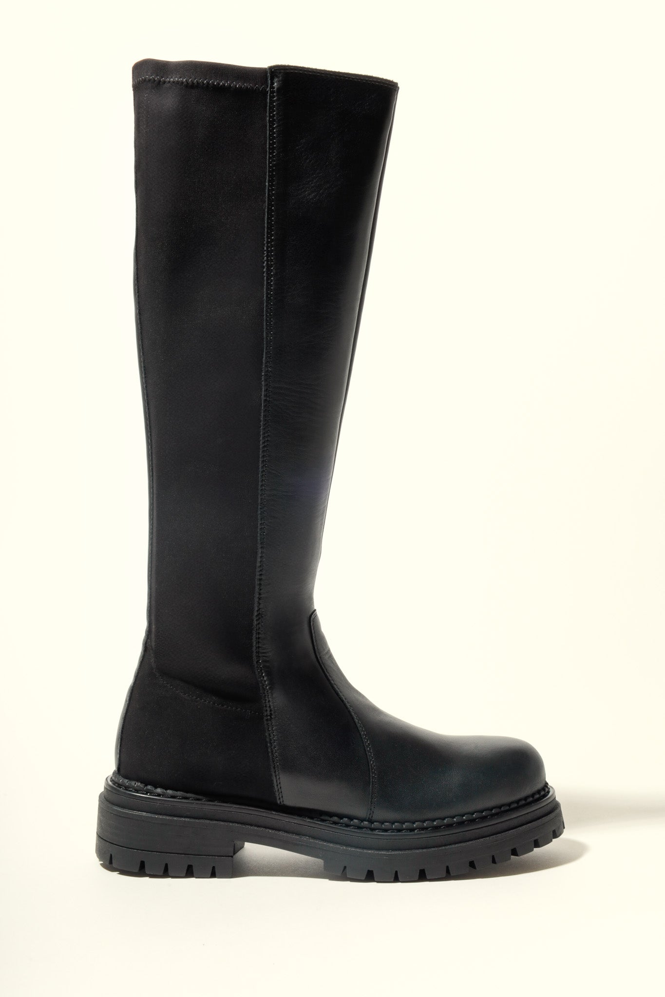 AITANA BLACK – Knee-High Leather Boots with Stretch Back Panel KMB shoes