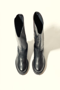 AITANA BLACK – Knee-High Leather Boots with Stretch Back Panel KMB shoes