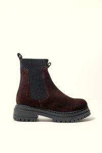 KELLY CHOCOLATE – Suede Ankle Boots with Elastic Panels KMB shoes