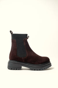 KELLY CHOCOLATE – Suede Ankle Boots with Elastic Panels KMB shoes