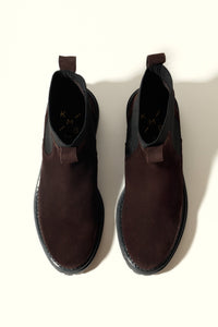 KELLY CHOCOLATE – Suede Ankle Boots with Elastic Panels KMB shoes