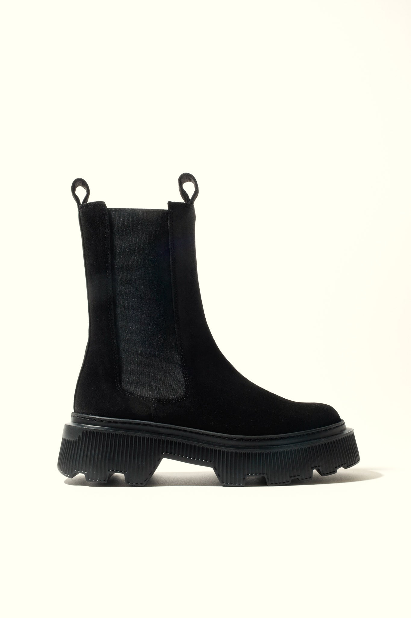 REBECCA BLACK – Mid-Calf Suede Boots with Chunky Sole KMB shoes