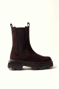 REBECCA CHOCOLATE – Mid-Calf Suede Boots with Chunky Sole KMB shoes