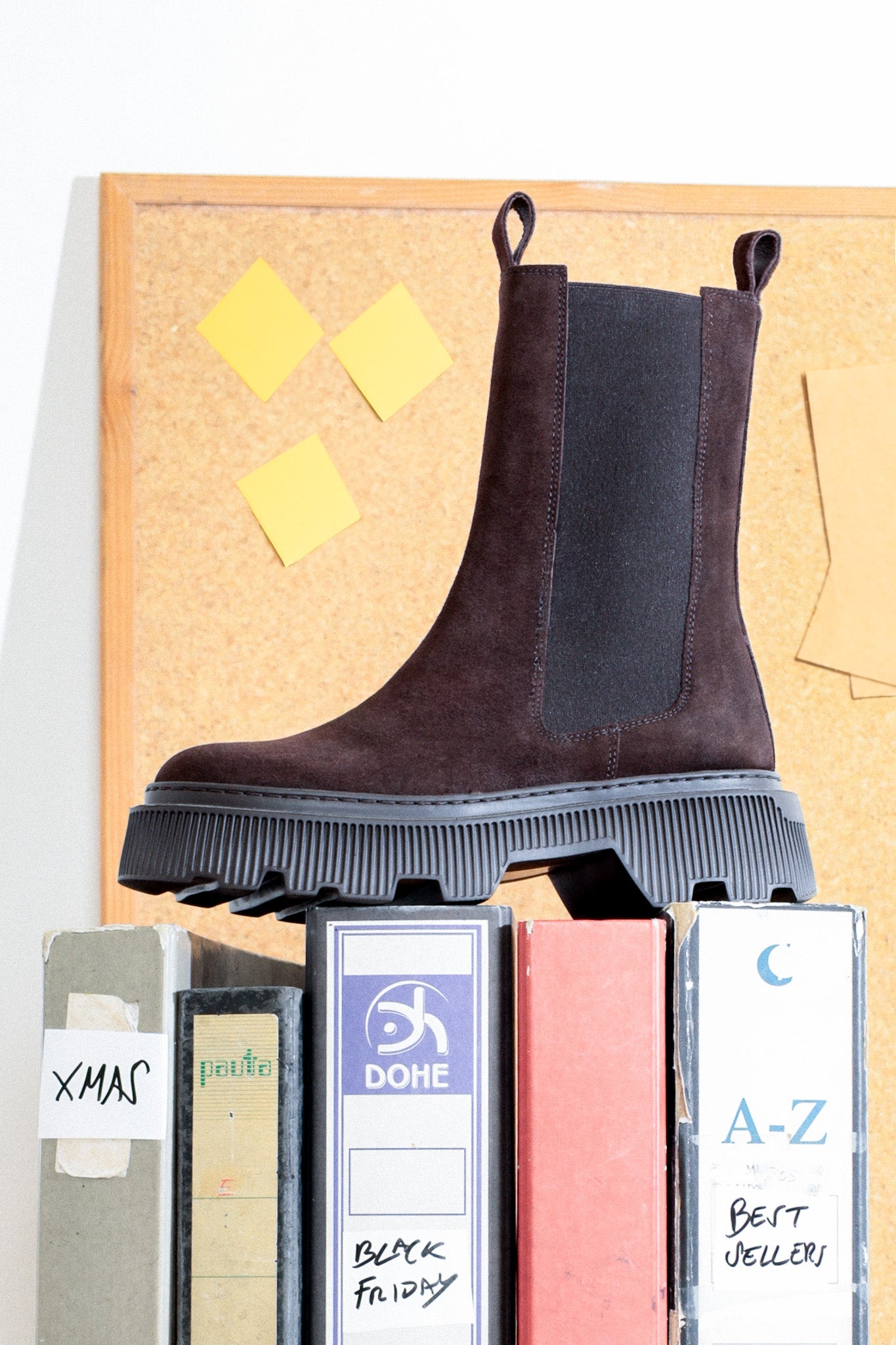 REBECCA CHOCOLATE – Mid-Calf Suede Boots with Chunky Sole KMB shoes