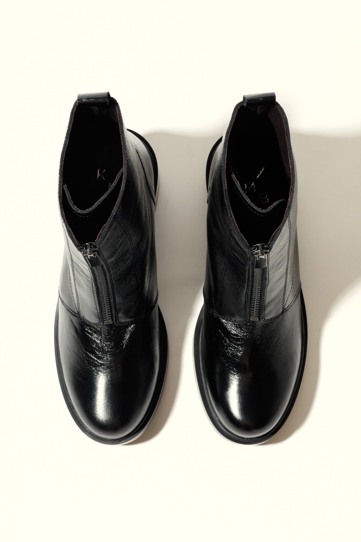 NOELIA BLACK – Cracked Leather Front-Zip Ankle Boots KMB shoes