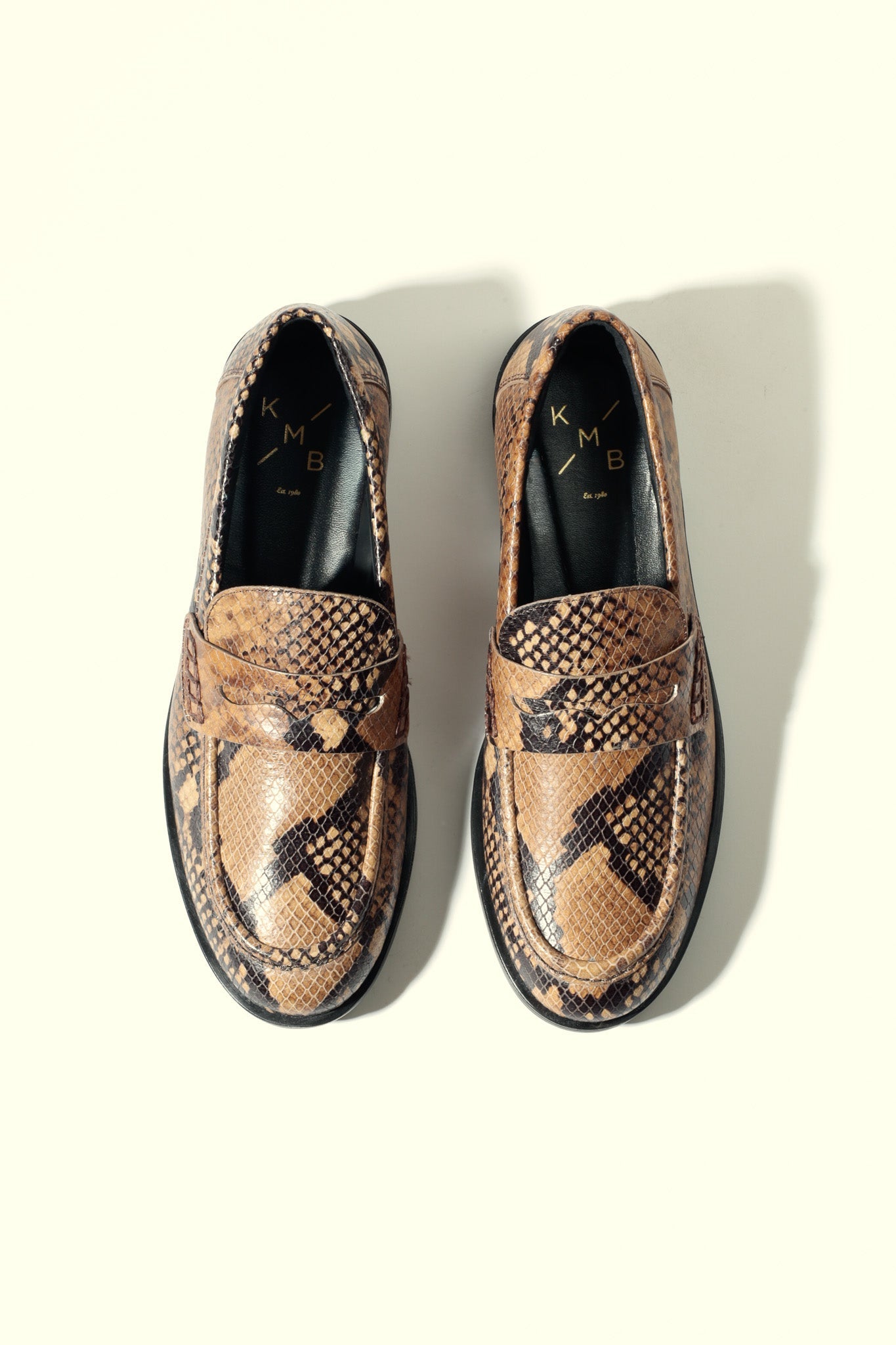 EMILIA SNAKE TAUPE – Soft Leather Loafer Flats KMB shoes