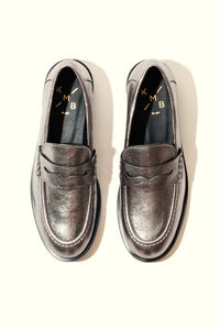 EMILIA SILVER – Soft Metallic Leather Loafer Flats KMB shoes