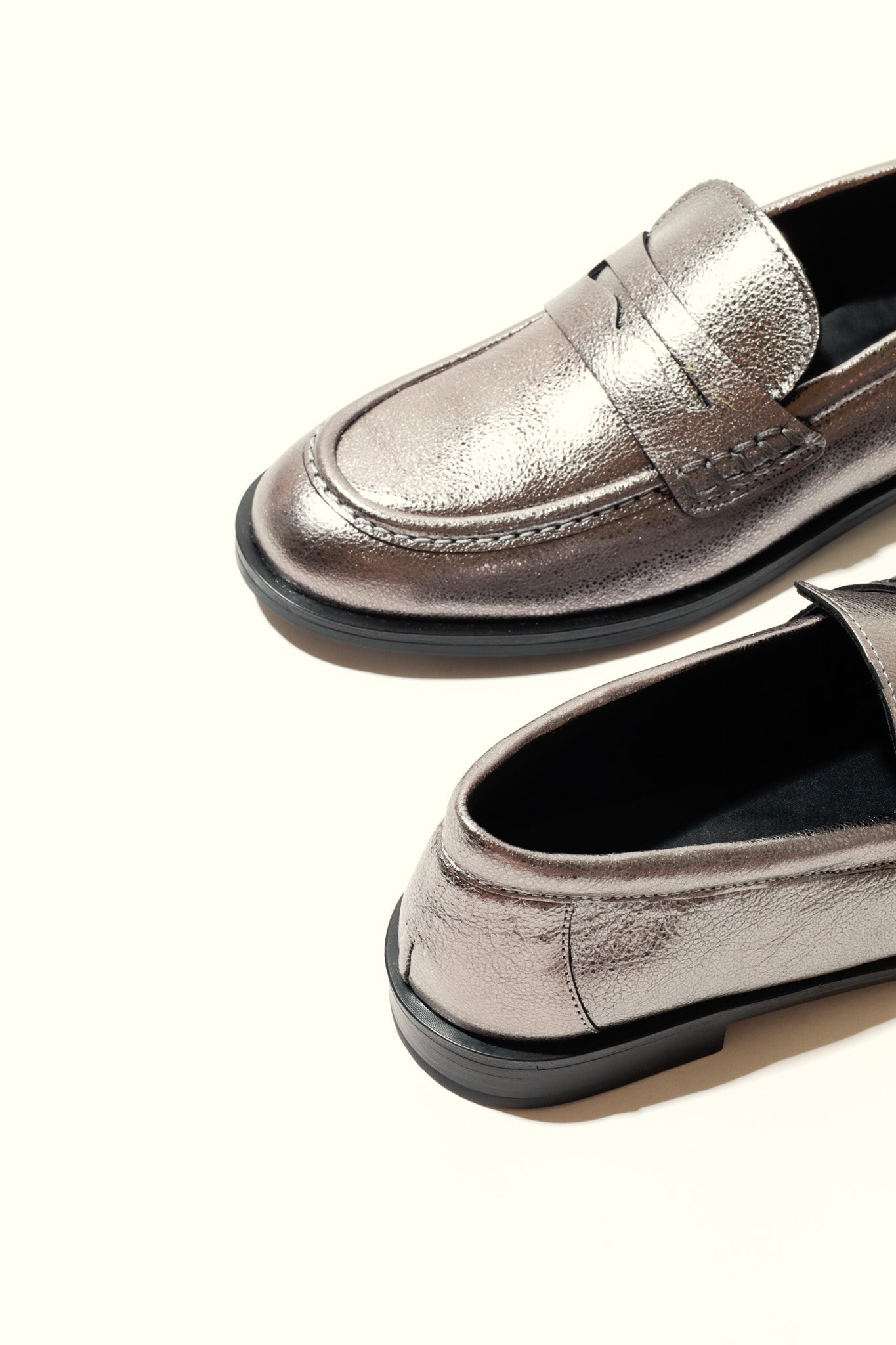 EMILIA SILVER – Soft Metallic Leather Loafer Flats KMB shoes