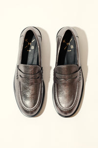 EMILIA SILVER – Soft Metallic Leather Loafer Flats KMB shoes